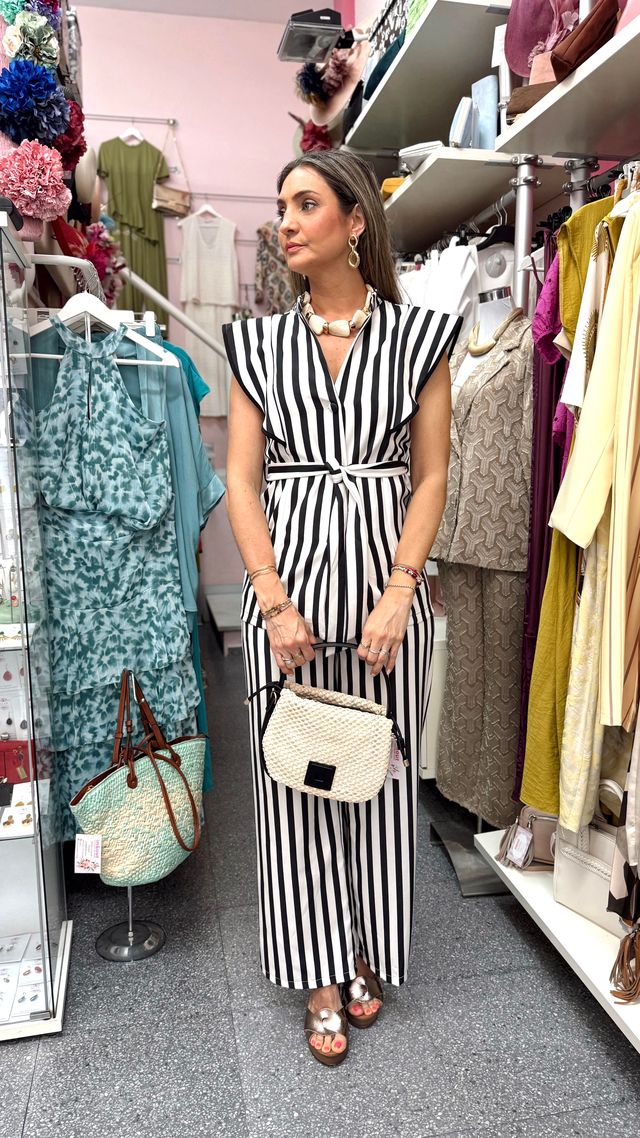 BOLSO TIPO RAFIA BEIGE Y NEGRO