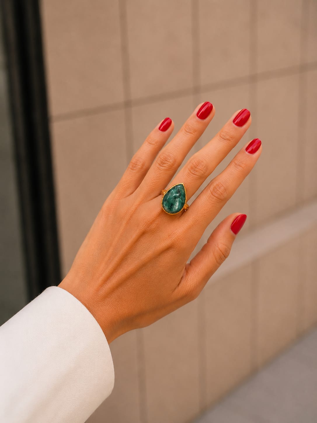 Anillo Kemal de Aventurina Verde