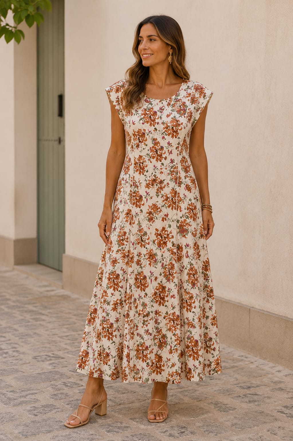 Vestido Rosalia en Coral Terracota