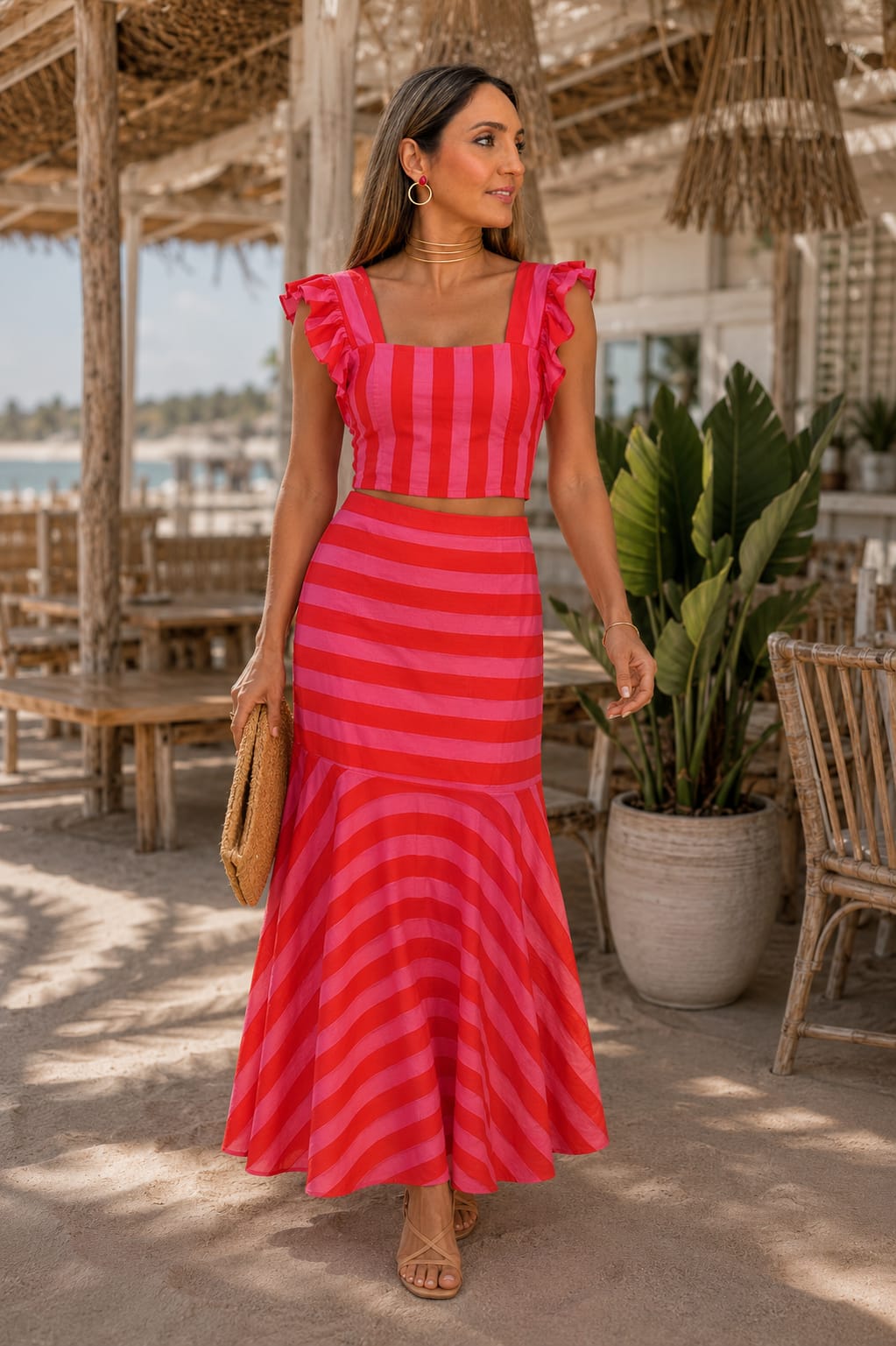 Conjunto Candela Coral y Fucsia