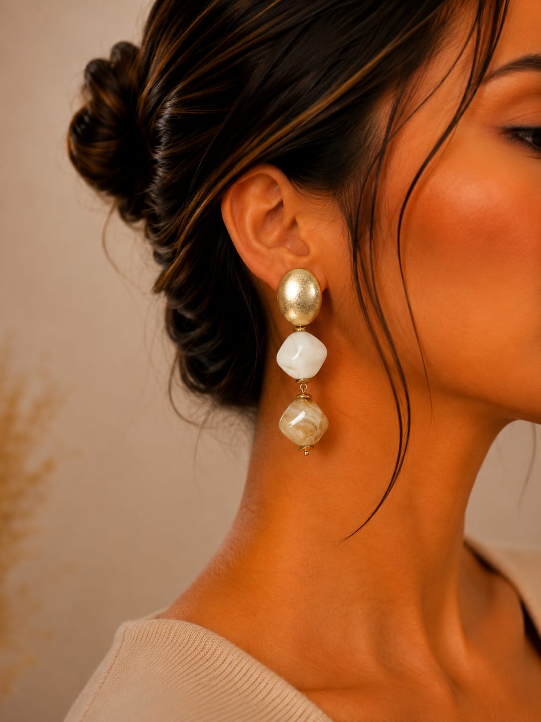 Pendientes Aura en Crema y Arena