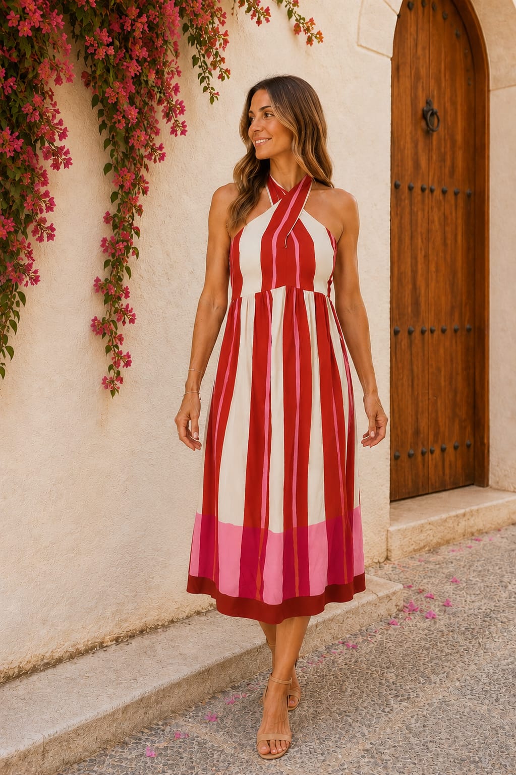 Vestido Coralia Fucsia y Crema