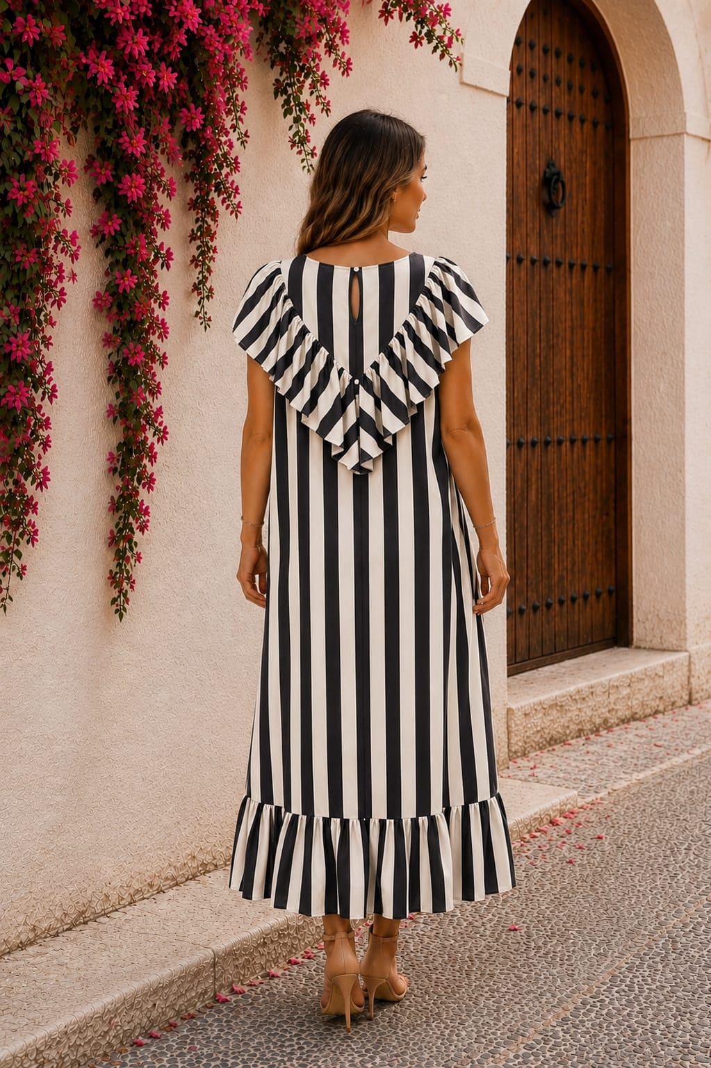 Vestido Canela Marfil y Negro