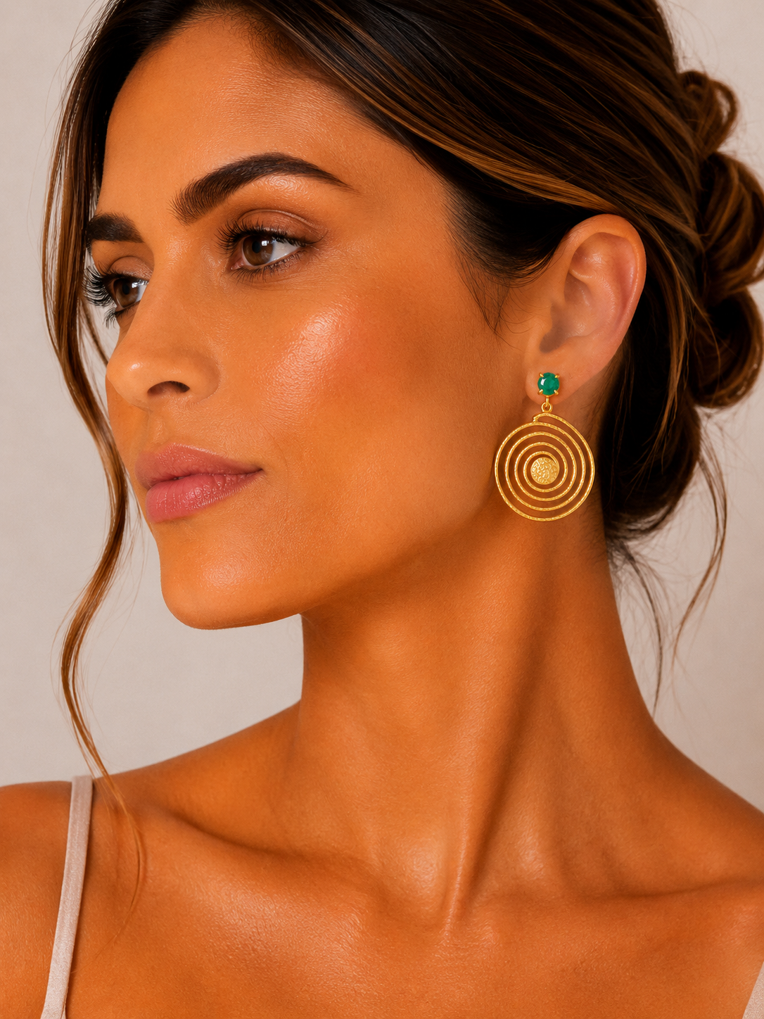 Pendientes Esmeralda de Bali. Agua Marina con Dorado