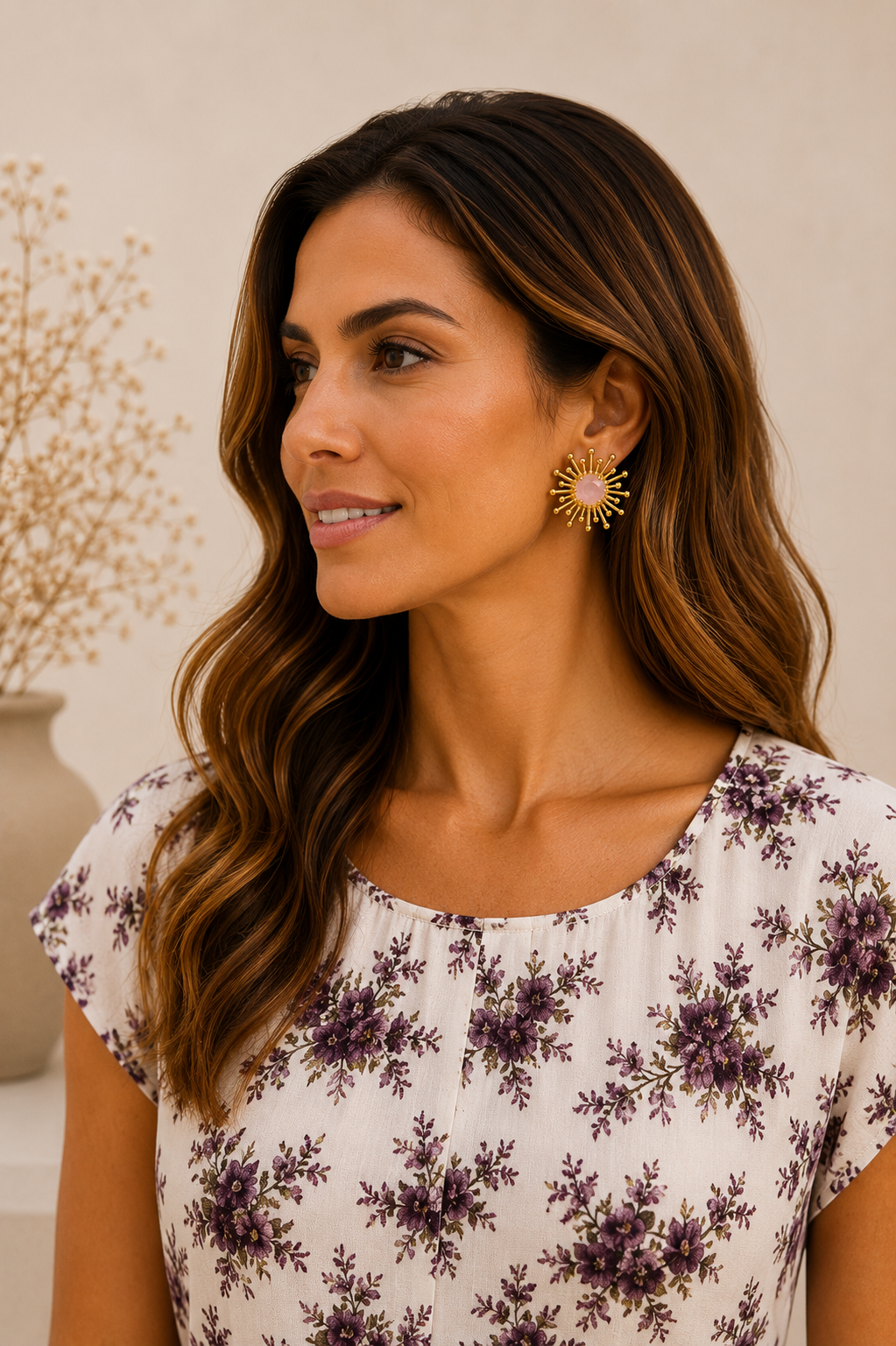 Pendientes Solana. Rosa empolvado y Dorado.