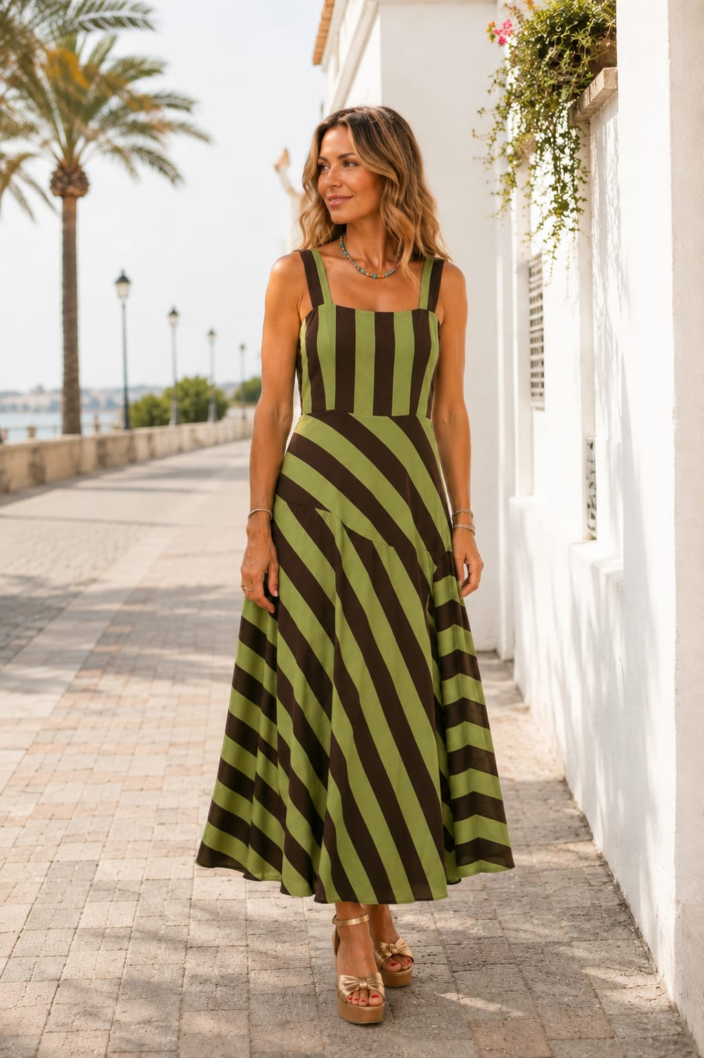 Vestido Alma. Verde y Marrón.