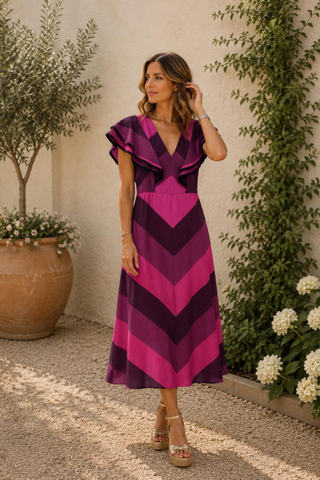 Vestido Atenea. Fucsia y Berenjena.