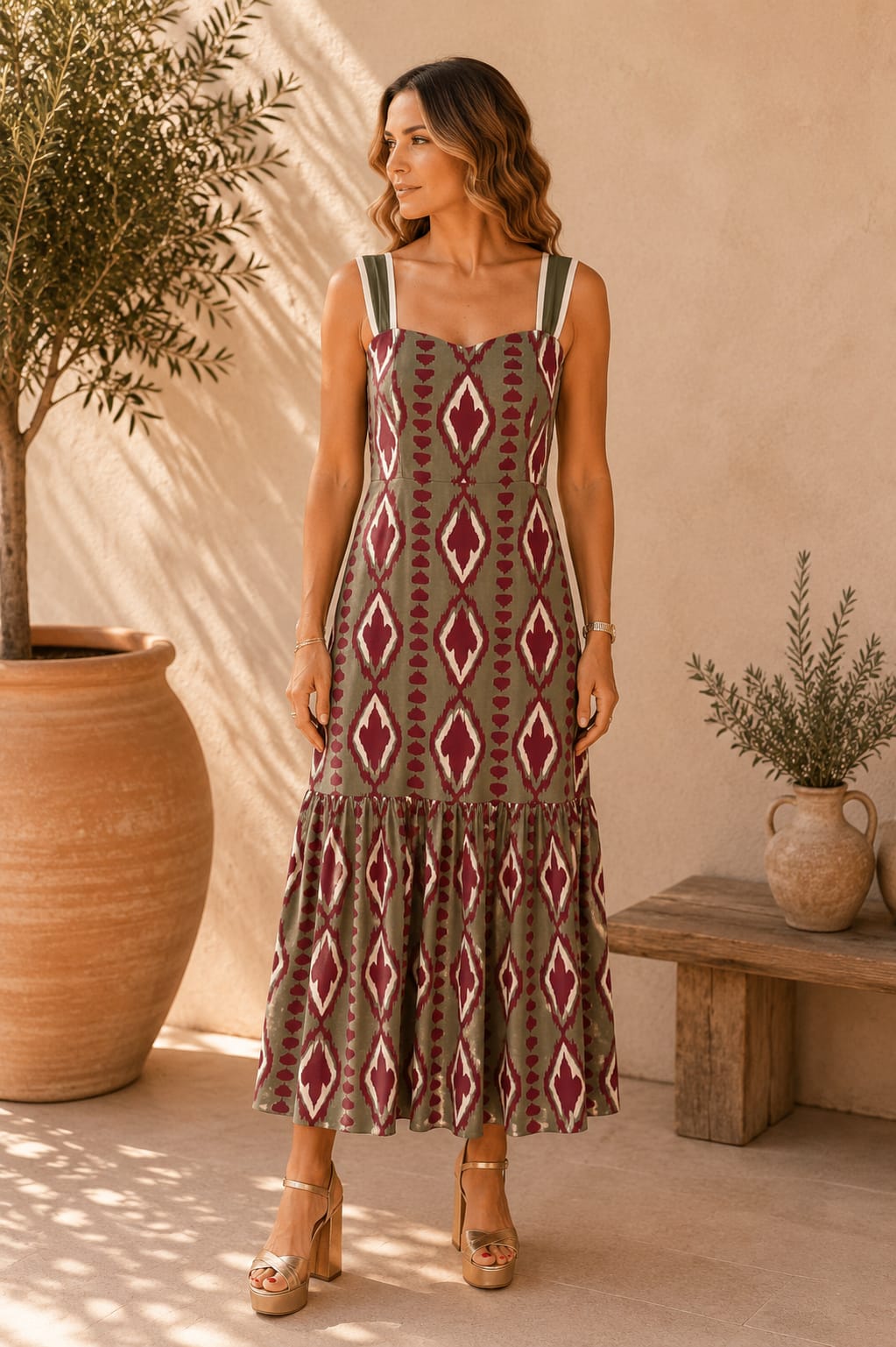 Vestido Siena Étnico. Verde Cacería.