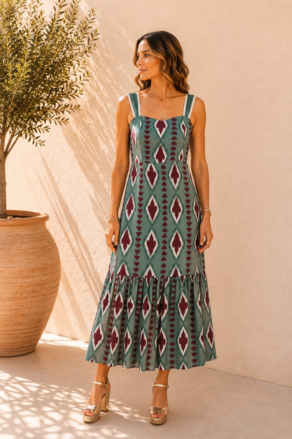 Vestido Siena Étnico. Verde Empolvado.