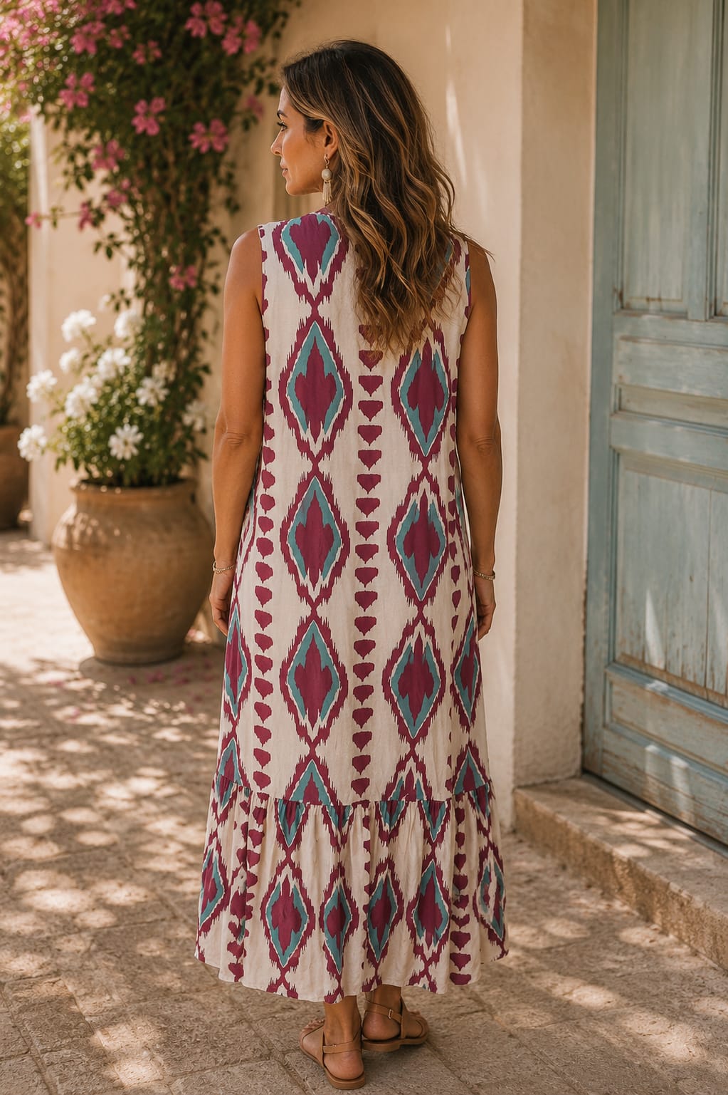 Vestido Zafira. Blanco Roto y Berenjena.