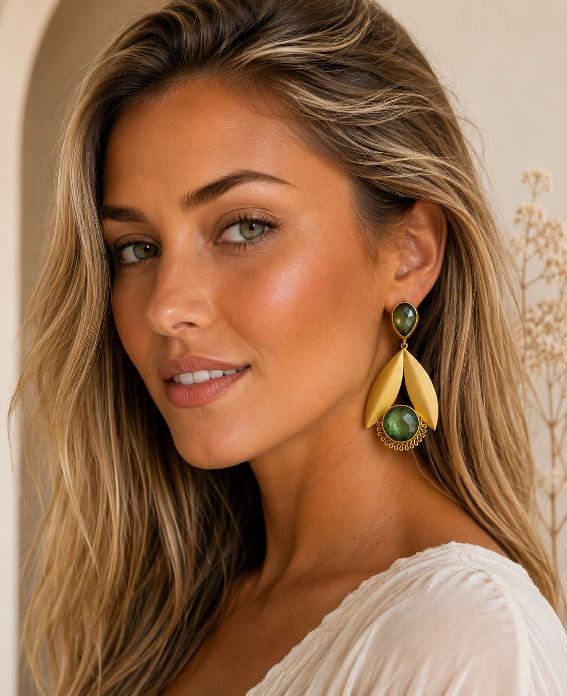 Pendientes Alma Dorada. Verde Intenso.