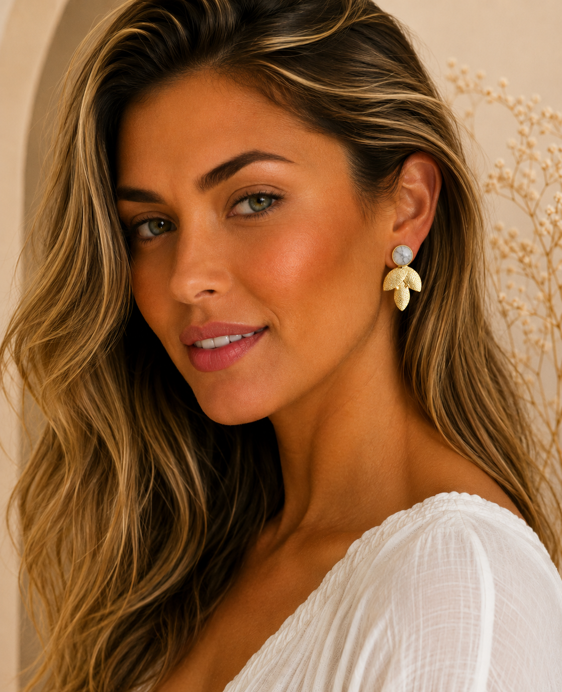 Pendientes Shiraz. Blanco naracado.
