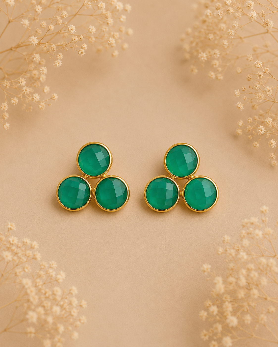 Pendientes Tres Piedras. Verde.