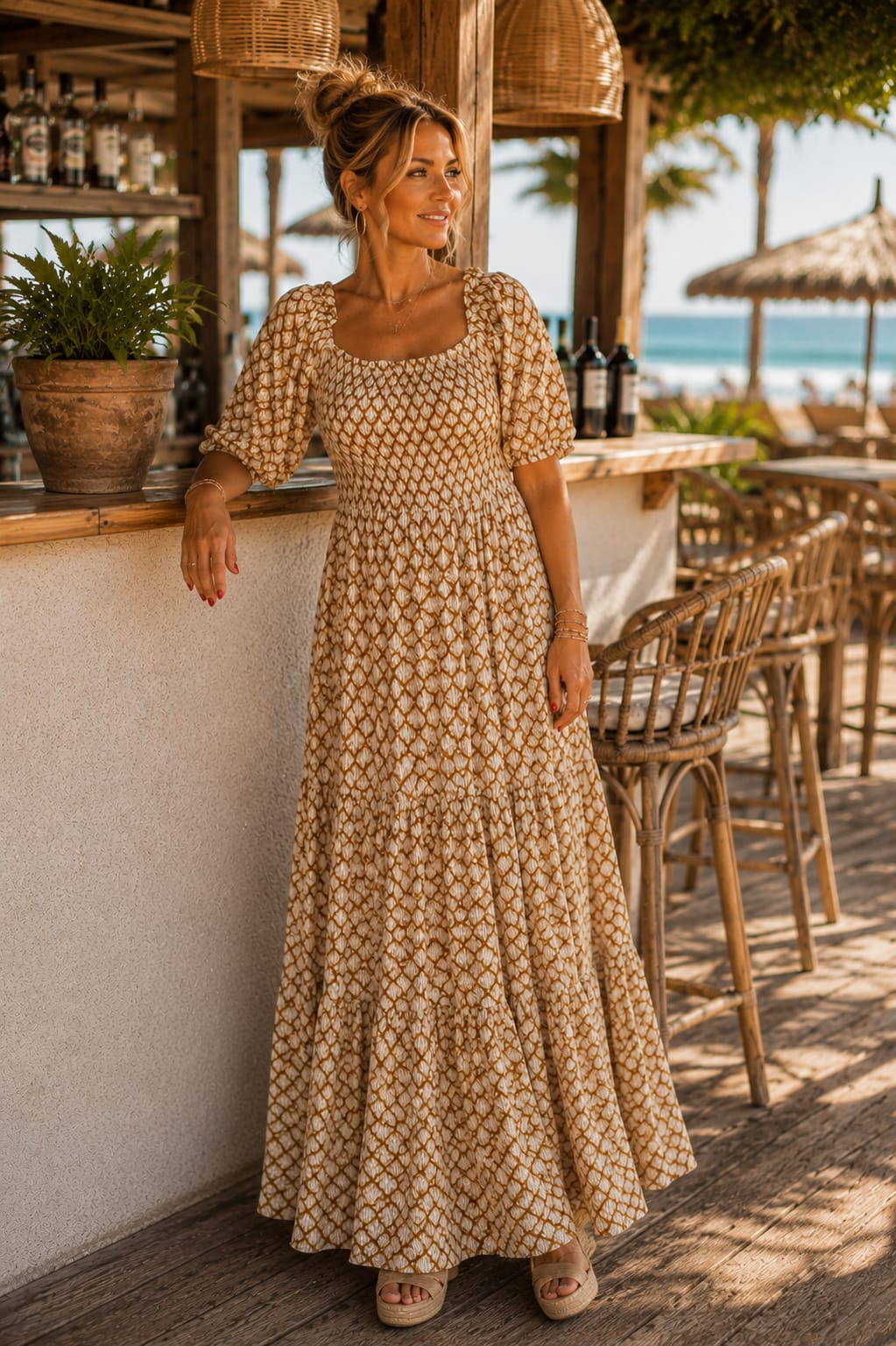 Vestido Jaipur. Crema y Camel.