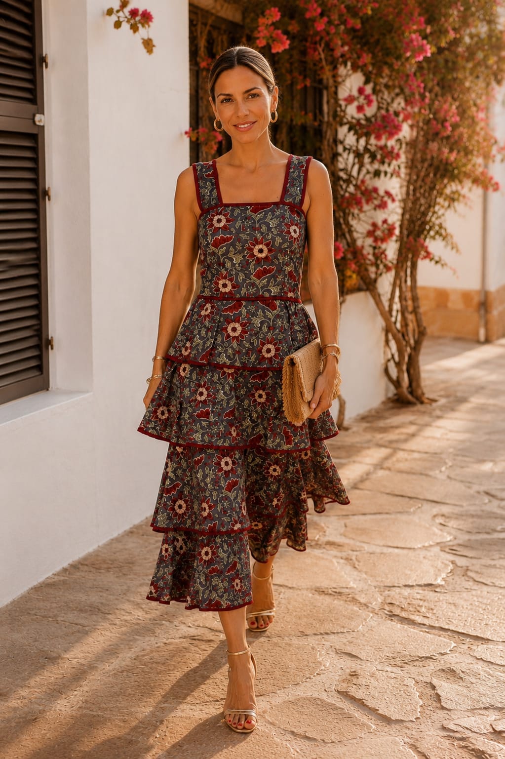Vestido Brigitte. Gris Antracita, Burdeos, Rojo teja, Beige, Verde oliva y Toques crema.