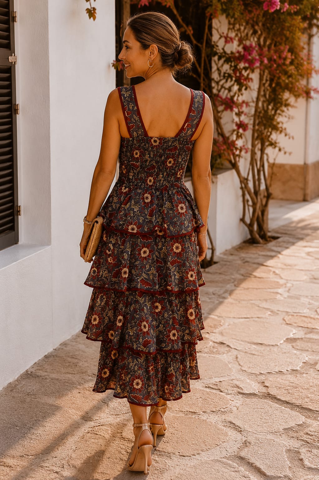 Vestido Brigitte. Gris Antracita, Burdeos, Rojo teja, Beige, Verde oliva y Toques crema.