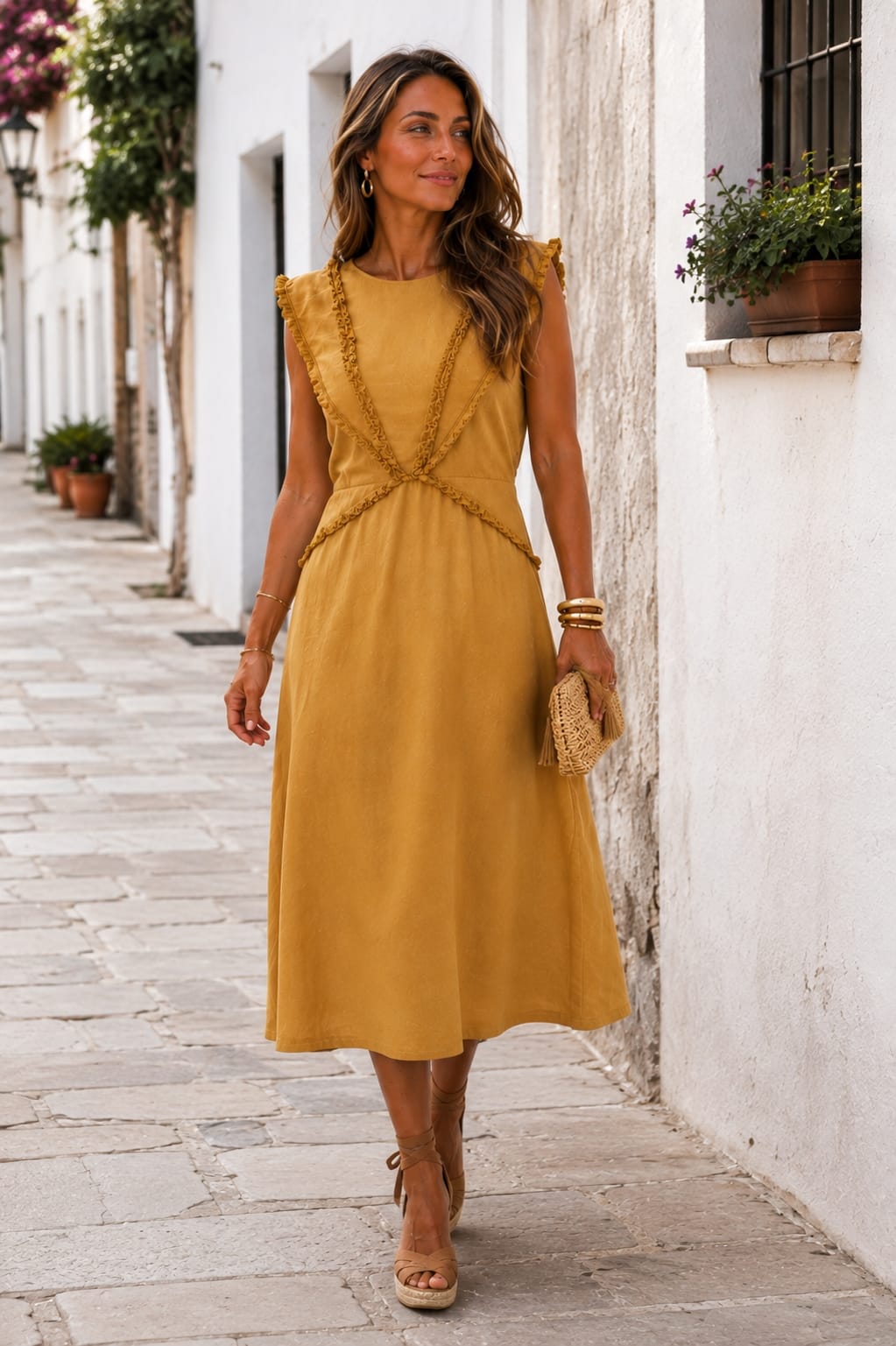 Vestido Alessia. Mostaza.