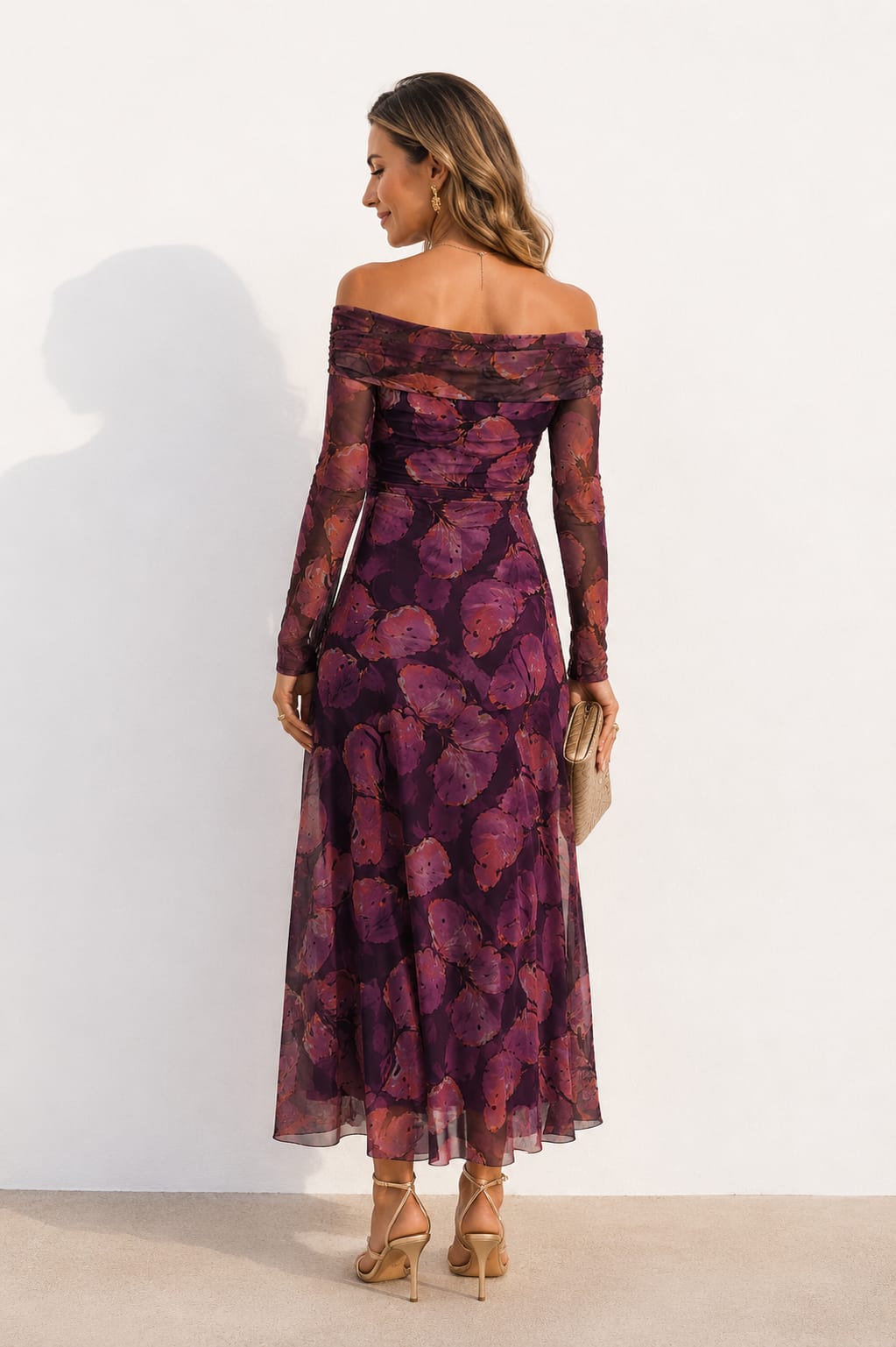 Vestido Venus. Berenjena, Púrpura, Malva y tonos rosados.