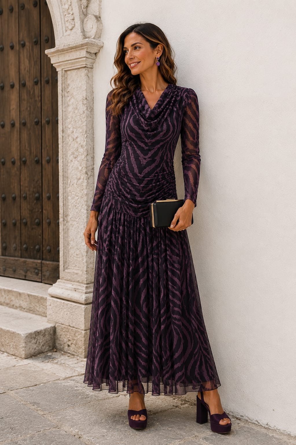 Vestido Elisa. Berenjena y Malva Oscuro.