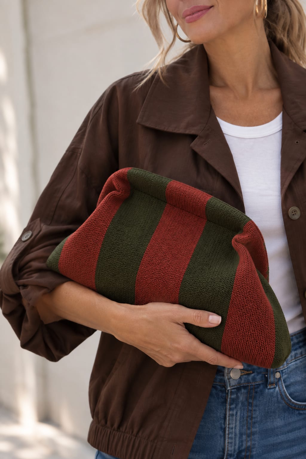 Bolso a rayas Aisha. Burdeos Teja y Verde Oliva.