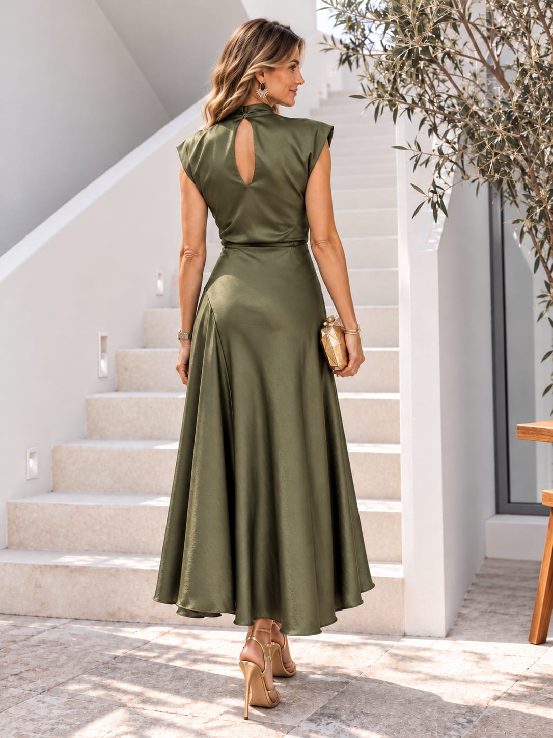 Vestido Ariadna efecto Satén. Verde.