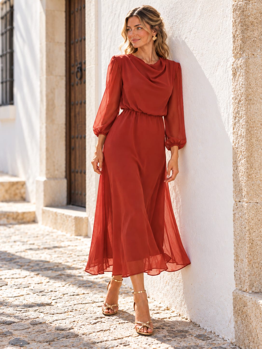 Vestido de Gasa Teja.