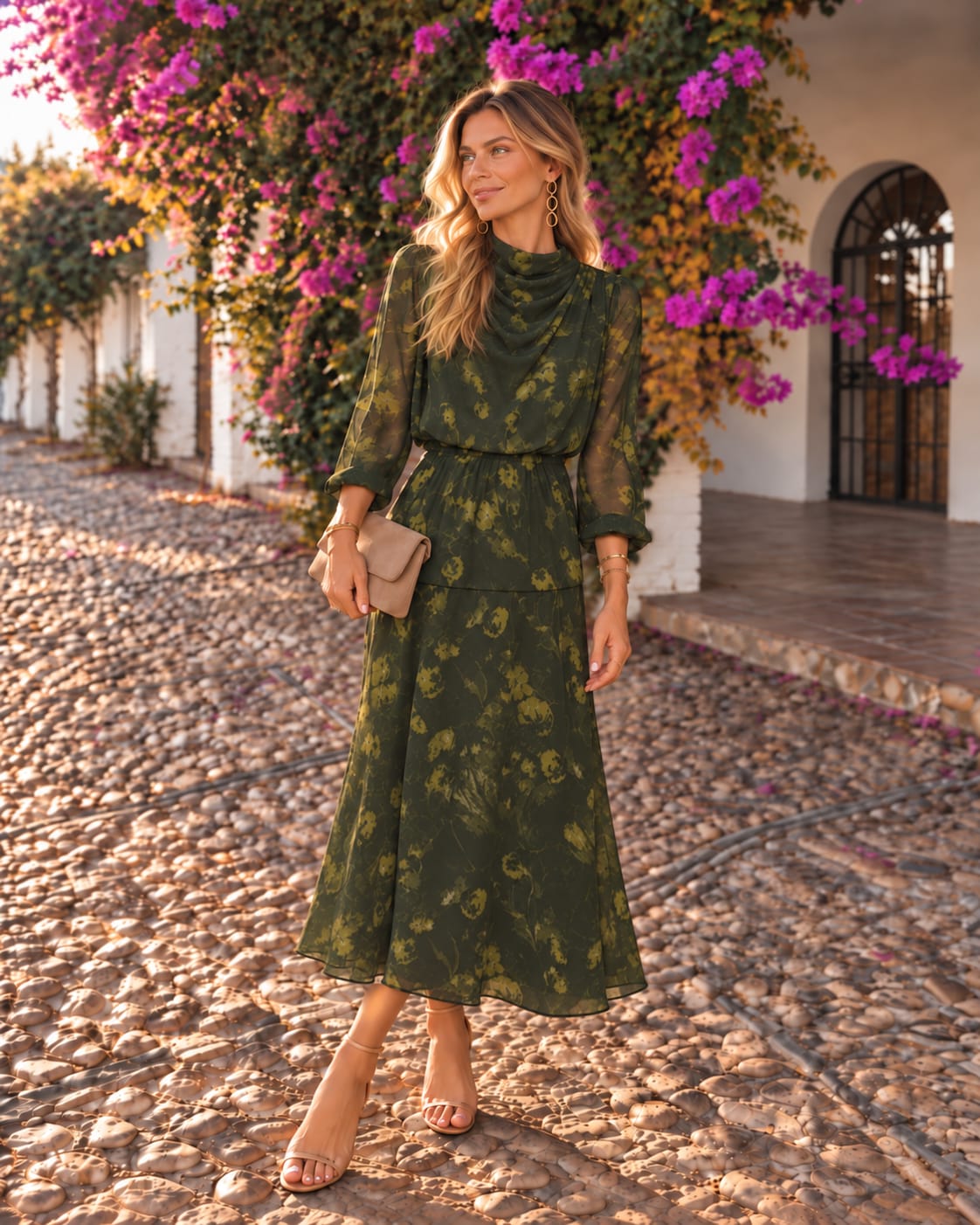 Vestido Nicolet Verde con Estampado en Verde Lima.