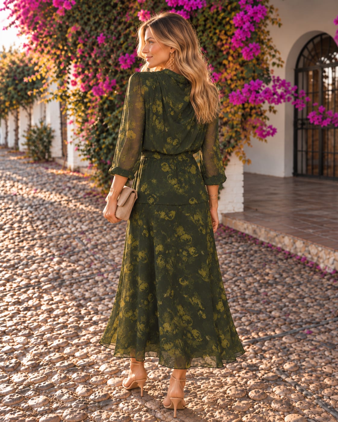 Vestido Nicolet Verde con Estampado en Verde Lima.