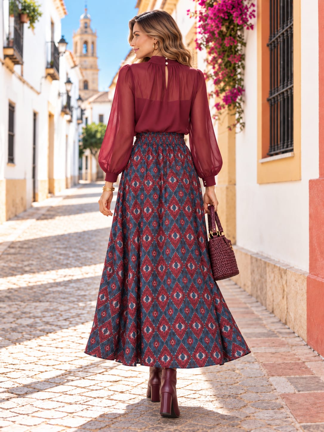 Falda Vittoria. Azul y Tinto.