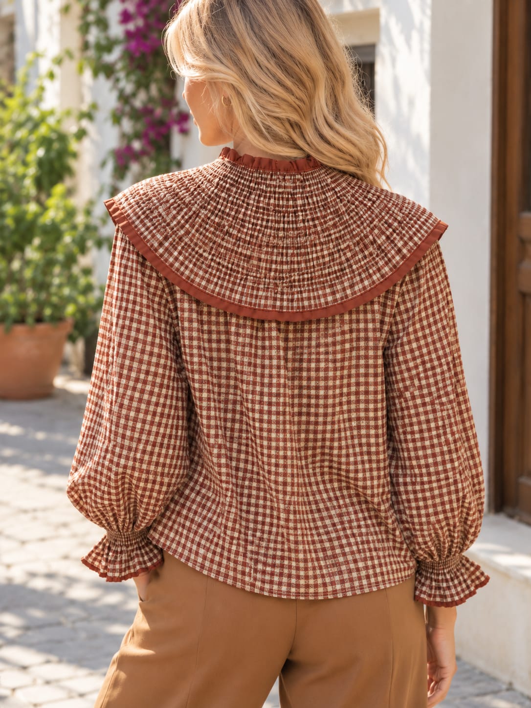 Camisa Ginevra. Cuadro Vichy multicolor en tonos Teja.