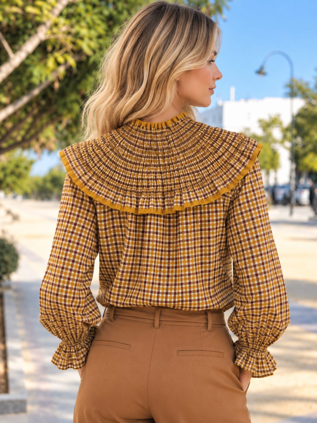 Camisa Ginevra. Cuadro Vichy multicolor en tonos Mostaza.