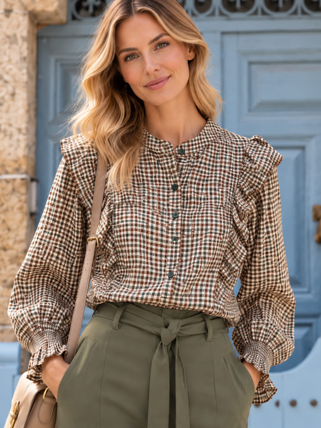 Camisa Cuadros Vichy Beatrice. Verde y Tonos Tierra.