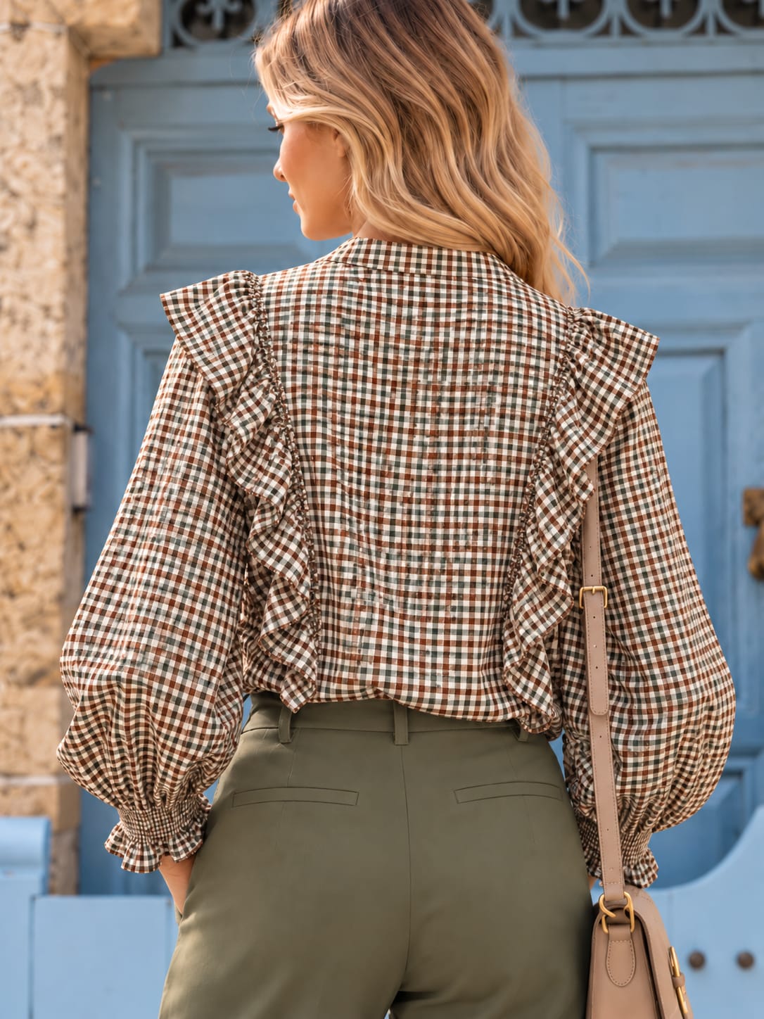 Camisa Cuadros Vichy Beatrice. Verde y Tonos Tierra.