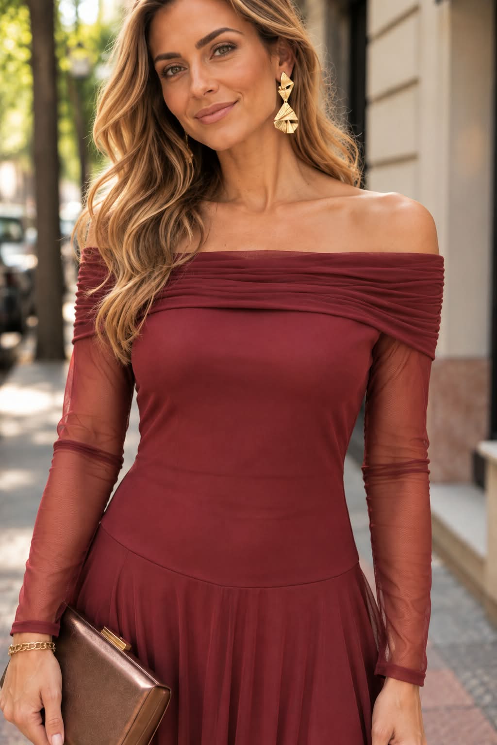 Vestido Camila. Teja. Burdeos.