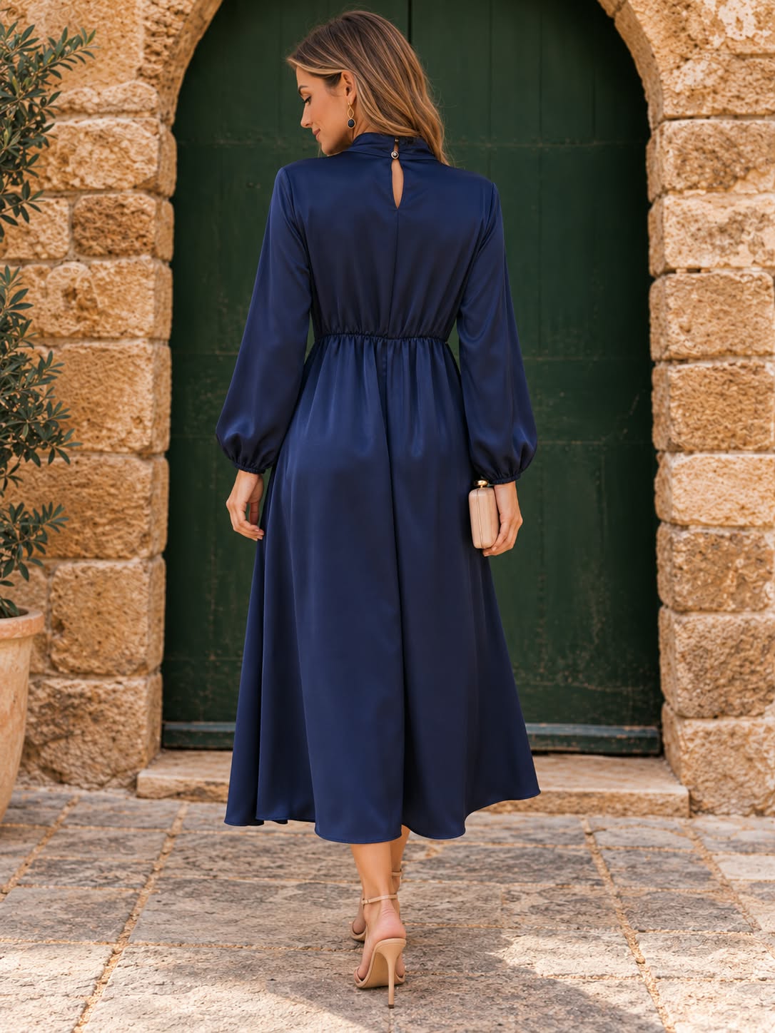 Vestido efecto Satén Eleonora. Azul Marino.
