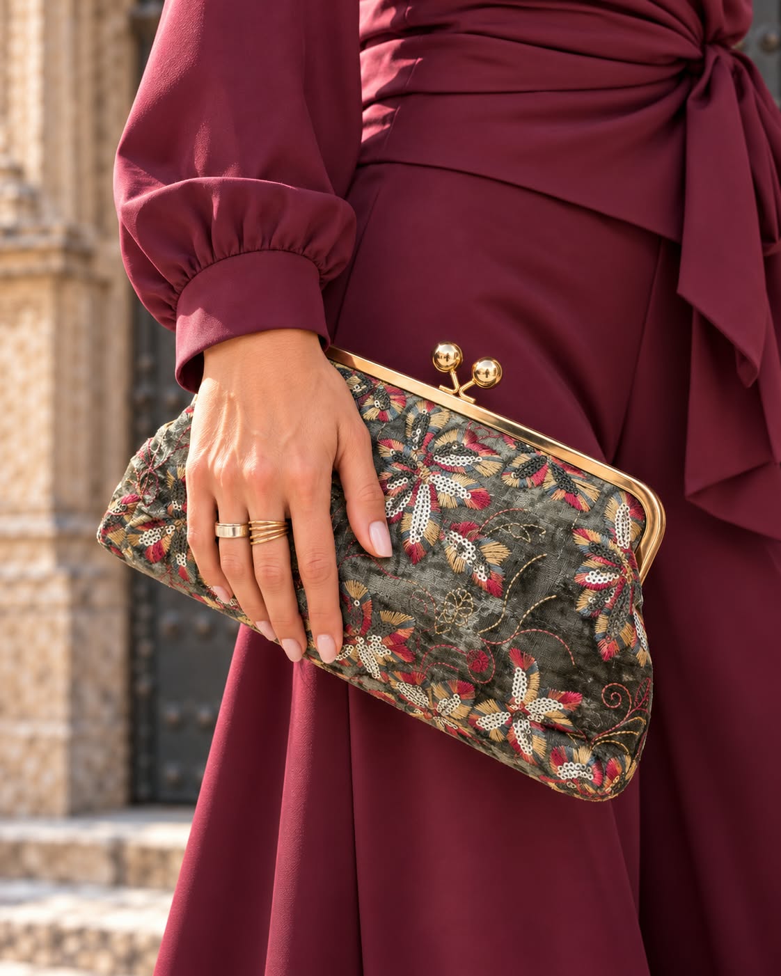 Bolso Greta. Verde Oliva, Burdeos, Beige, Negro y Dorado.