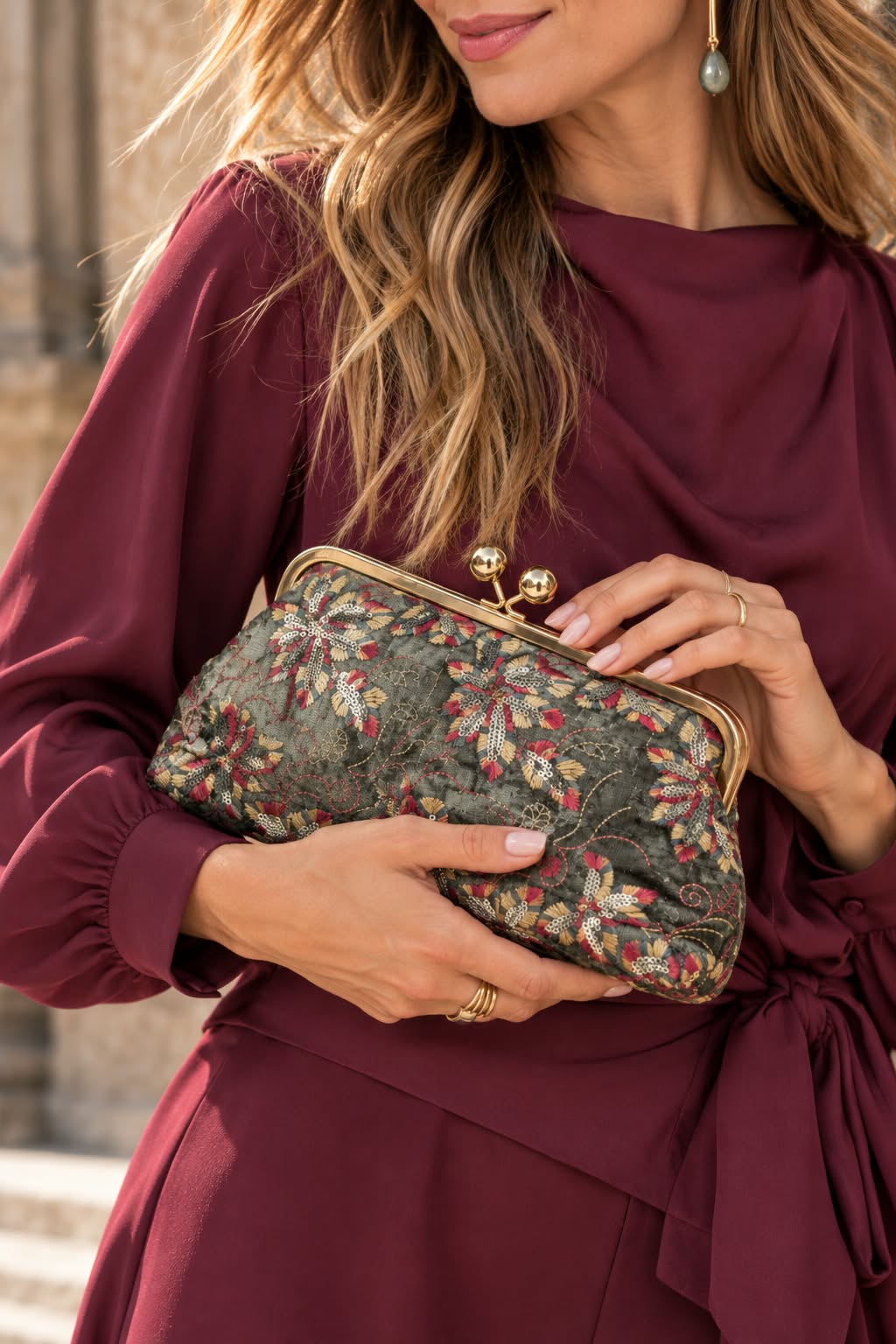 Bolso Greta. Verde Oliva, Burdeos, Beige, Negro y Dorado.