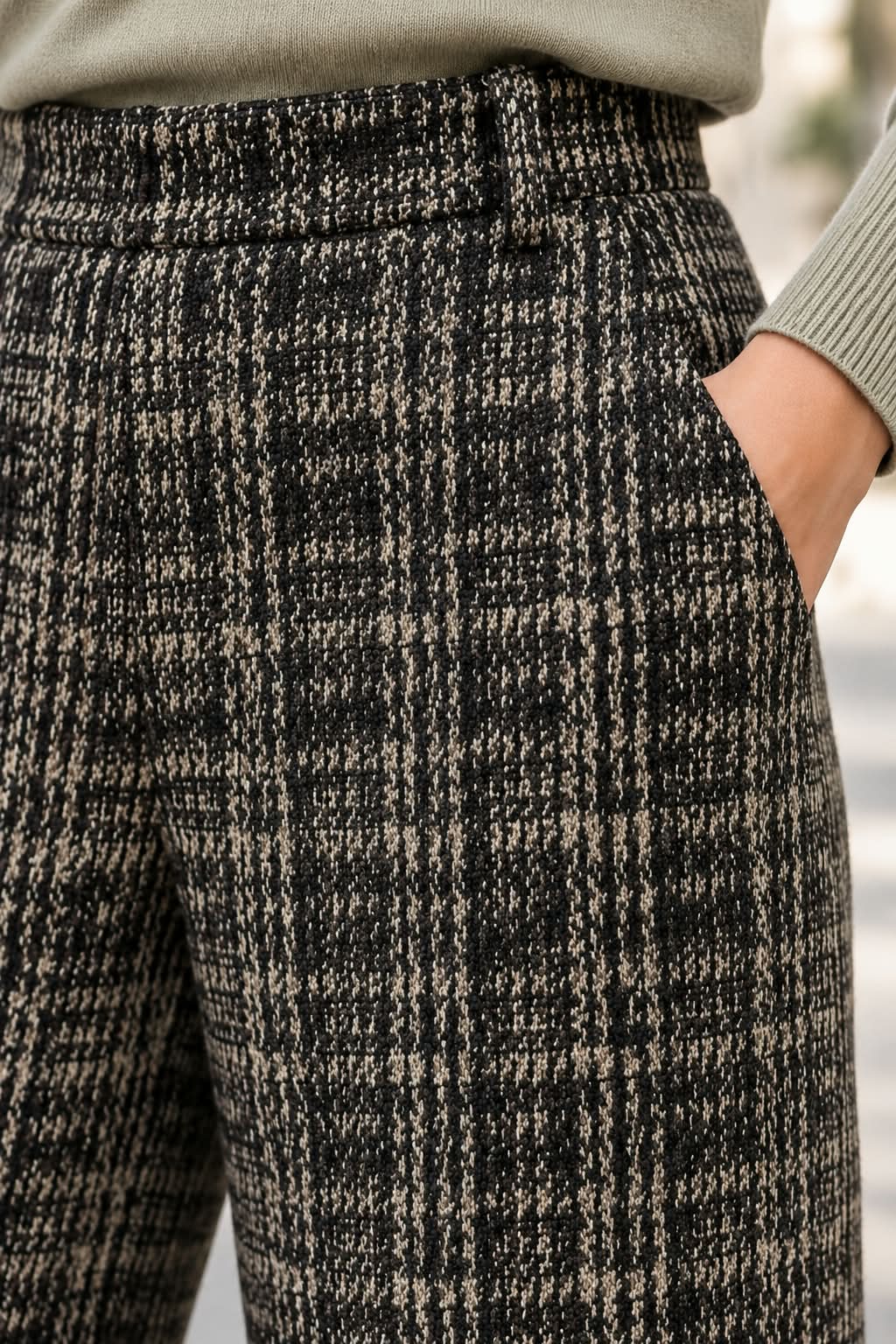 Pantalón Angelica. Negro Jaspeado con Beige.